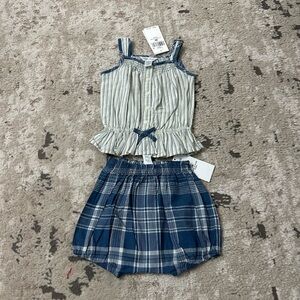 Ralph Lauren Baby Girls Striped Cotton Top & Plaid Bloomer Set Size 3 Months